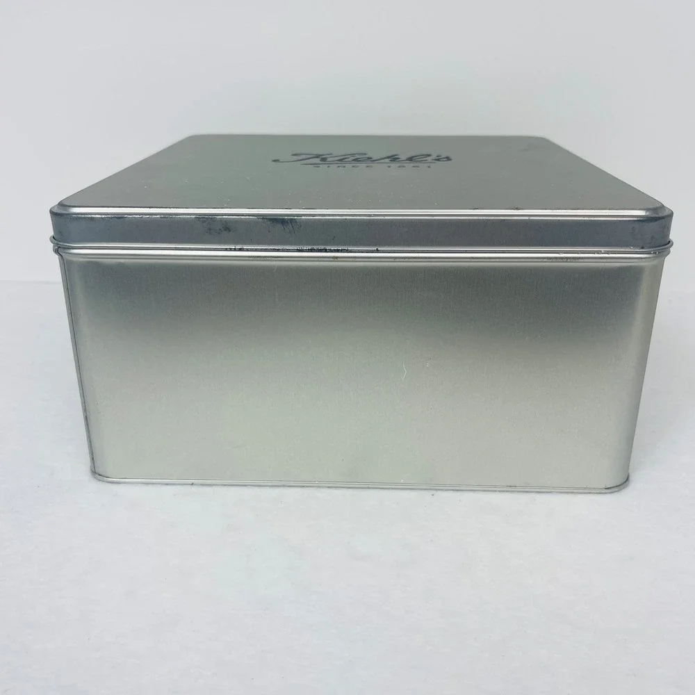Kiehl's Storage Tin Unisex OS Square Silver Logo Metal Box Good